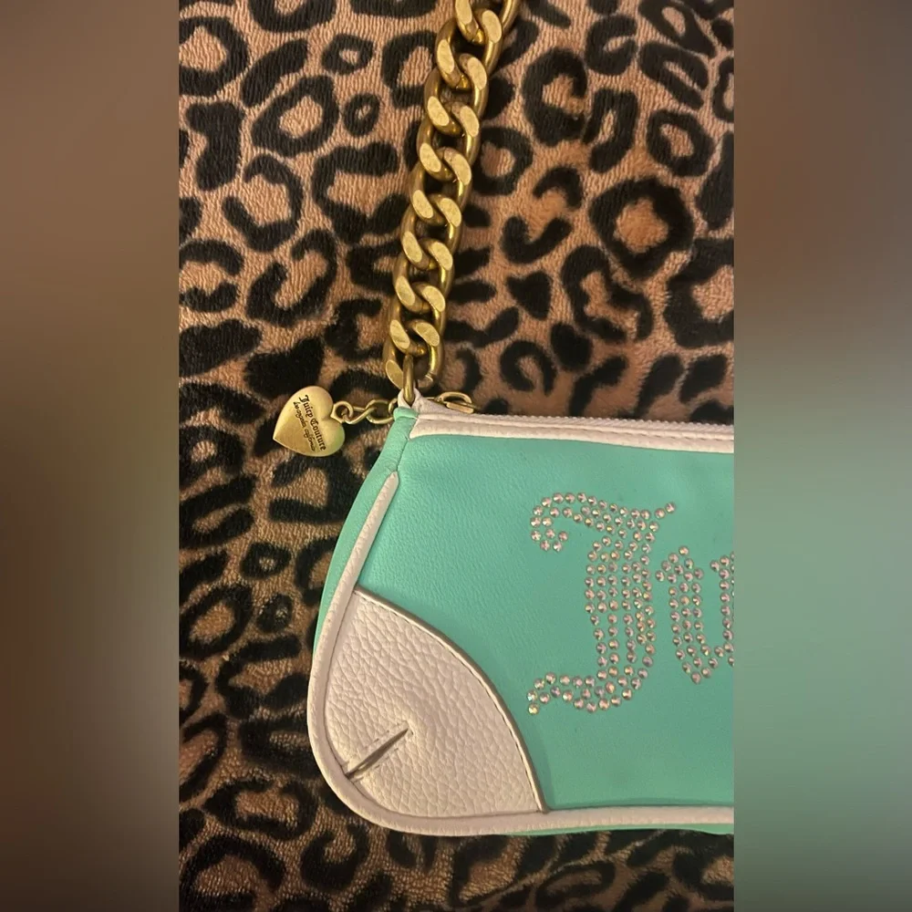 Juicy Couture Y2K Rhinestone Seafoam Green Baguette Shoulder Bag - Picture 7 of 12